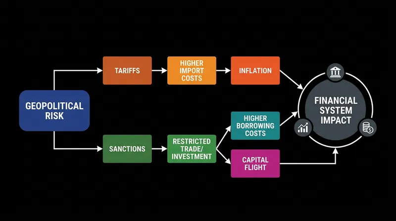 How geopolitical shocks transmit through the global financial system to impact consumer prices and borrowing costs.