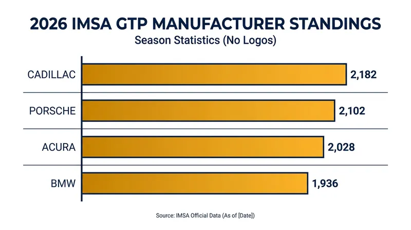 Cadillac has opened up an 80-point advantage over Porsche in the manufacturer standings.
