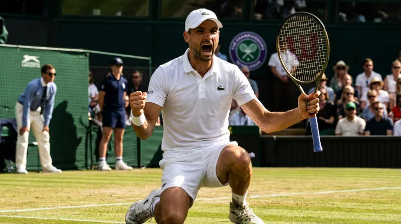 Grigor Dimitrov celebrates a second-round victory, exactly one year after a devastating injury exit at the All England Club.