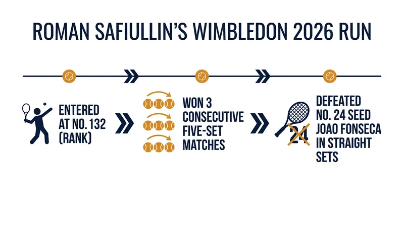 Safiullin's improbable path to the second week of Wimbledon.