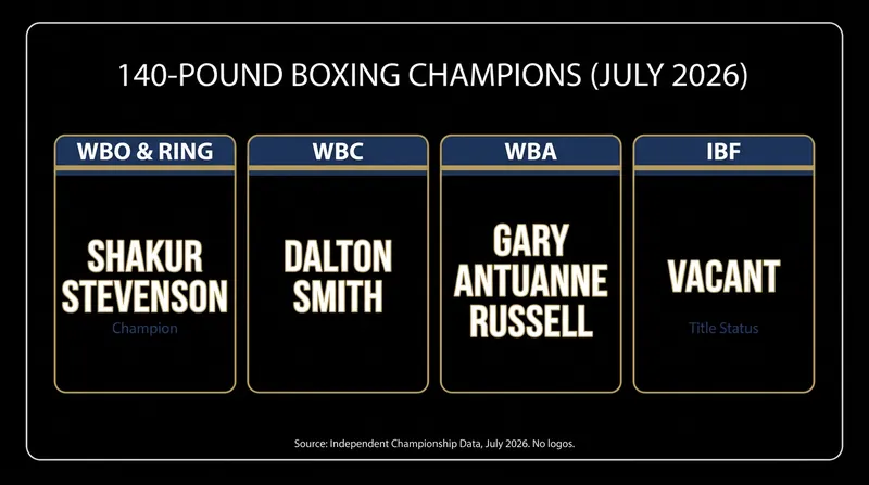 The current championship landscape at 140 pounds.