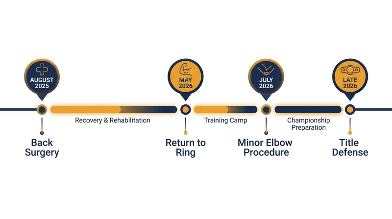 Dmitry Bivol's timeline of proactive medical maintenance and ring returns.