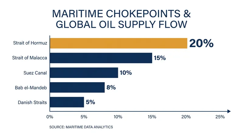 The Strait of Hormuz accounts for roughly 20 percent of the world's daily oil supply.