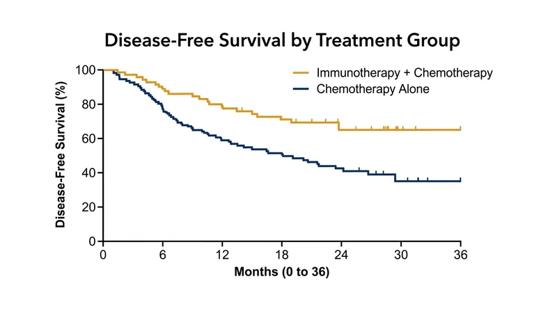 Survival curves from the trial show the immunotherapy combination providing durable, long-term protection against recurrence.
