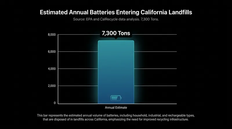 CalRecycle estimates that thousands of tons of batteries end up in landfills illegally or by accident each year.