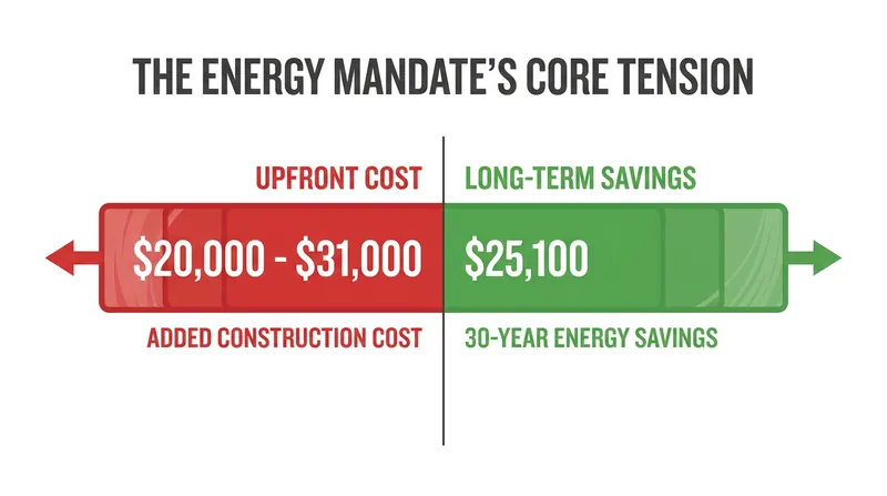 The debate centers on whether long-term utility savings justify the immediate increase in construction costs.