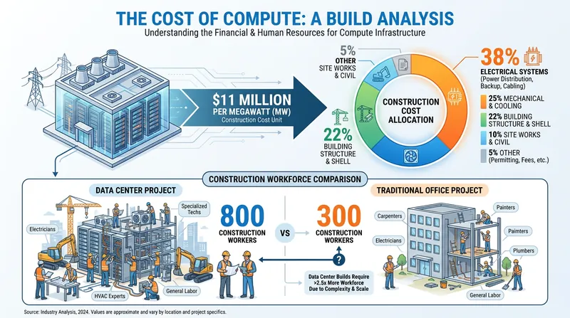 The capital and labor intensity required to build modern AI infrastructure.