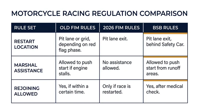 How the FIM's 2026 regulations compare to previous standards and the stricter British Superbike rules.