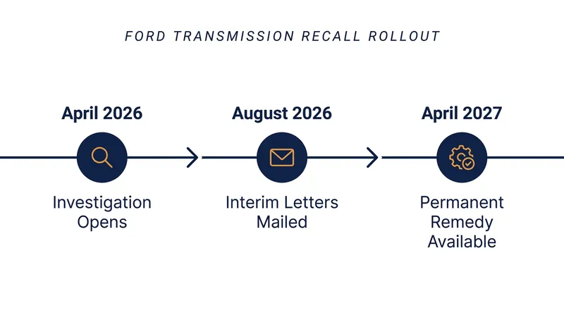 Due to parts availability, the permanent mechanical fix for the transmission defect is not expected until April 2027.