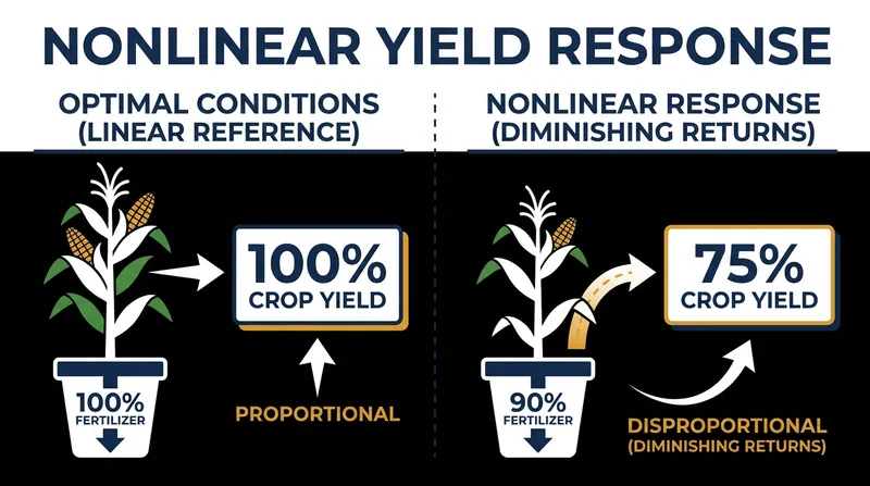 Small reductions in fertilizer application can lead to disproportionately large drops in crop yields.