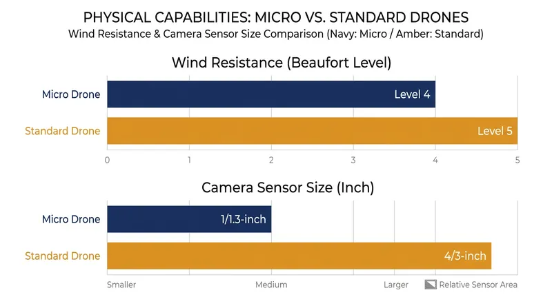 Beyond regulations, heavier drones offer significant advantages in wind resistance and image quality.
