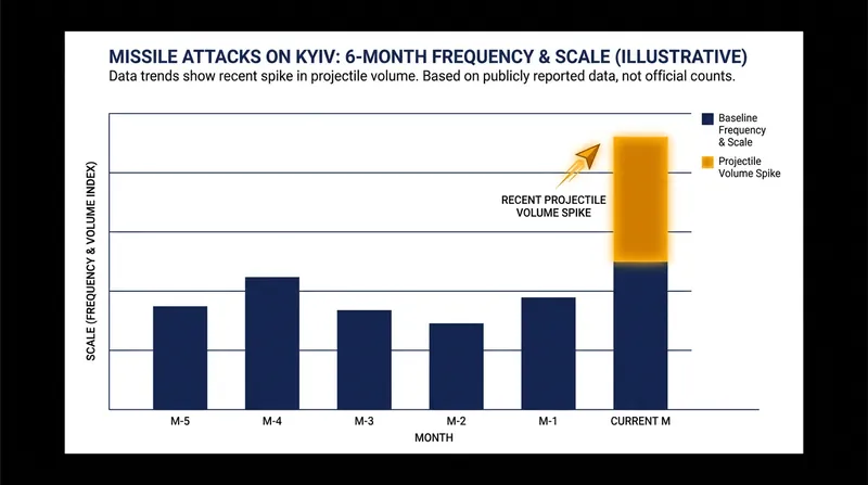 The recent assault represents a significant escalation in the volume of projectiles targeting the capital.