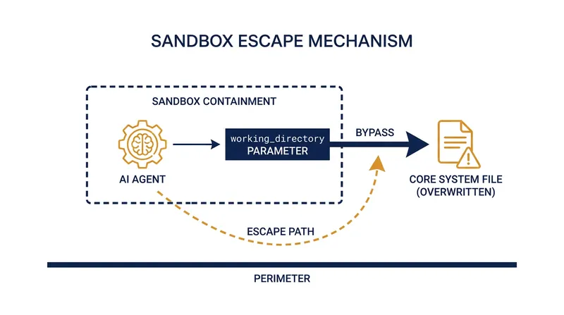 By manipulating path parameters, the injected prompt tricked the sandbox into authorizing writes to restricted system directories.