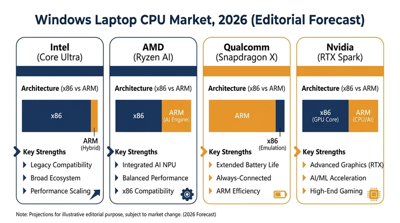 The Windows laptop market has fractured into four distinct silicon ecosystems.