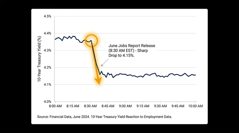 Treasury yields plummeted immediately following the softer-than-expected payrolls data, easing borrowing costs.