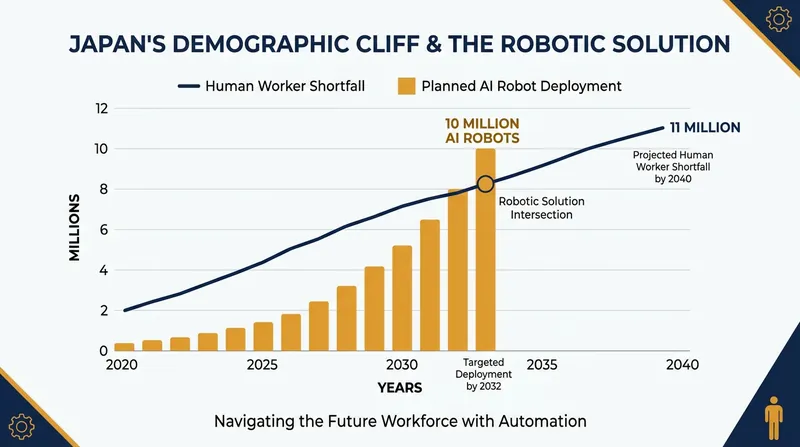 The National Autonomous Workforce Initiative aims to directly offset Japan's projected labor shortfall.