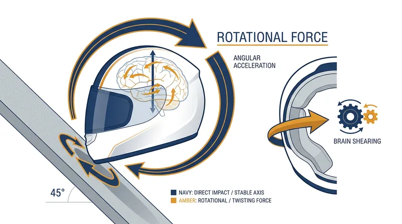 Rotational testing measures the twisting forces that cause brain shear during angled impacts.
