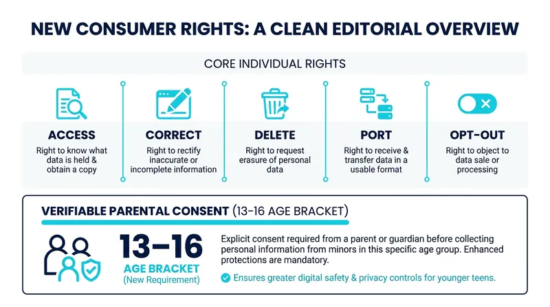 Core consumer rights and youth protections under the proposed framework.