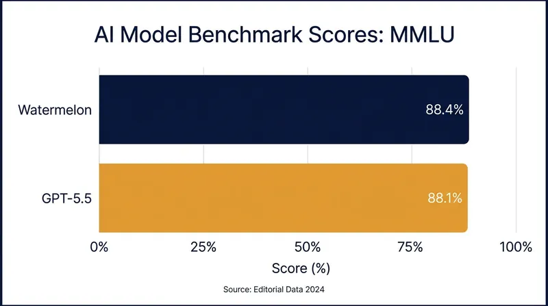 Meta claims Watermelon narrowly edges out OpenAI's GPT-5.5 on the industry-standard MMLU benchmark.