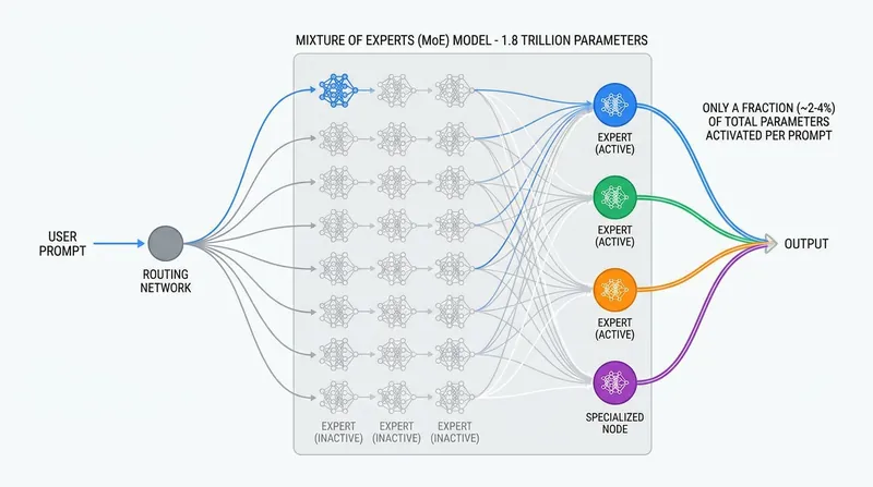 Watermelon uses a Mixture of Experts architecture to route queries efficiently, saving massive amounts of computing power.