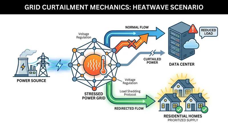 Under PJM's new emergency framework, data centers without co-located power generation are curtailed to protect residential supply.