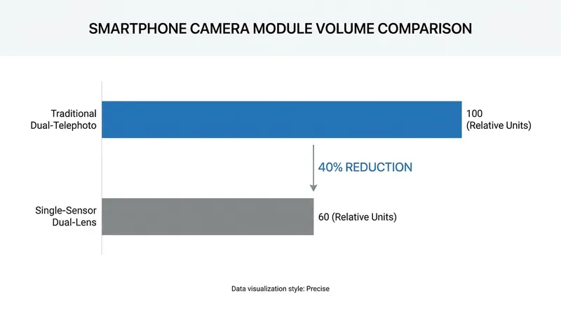 The consolidated architecture reduces the telephoto module's internal footprint by roughly 40 percent.