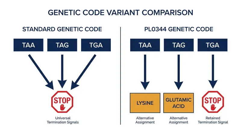 How the pond protist PL0344 reassigns two of the three universal genetic stop signals to build proteins instead.