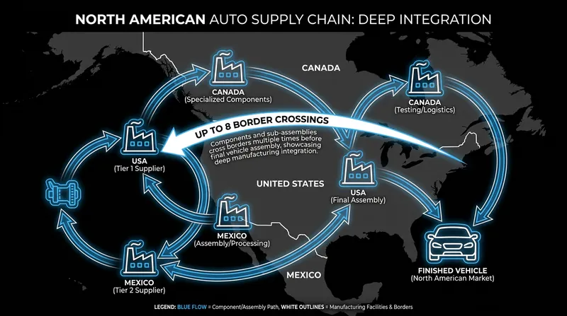 Automotive components frequently cross North American borders multiple times before final assembly.