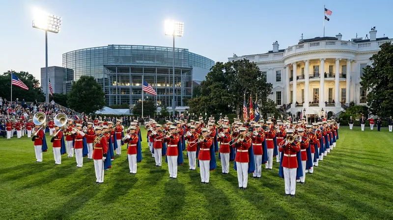 Military personnel and marching bands added state pageantry to the sporting event.