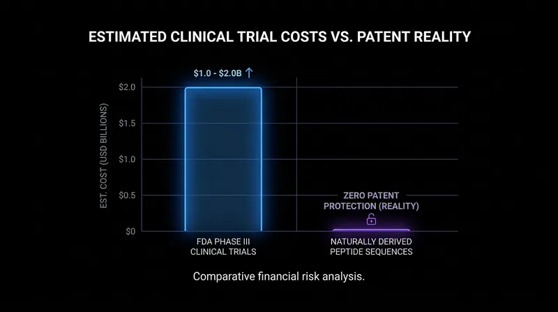 The economic barrier preventing large-scale human clinical trials for unpatentable compounds.
