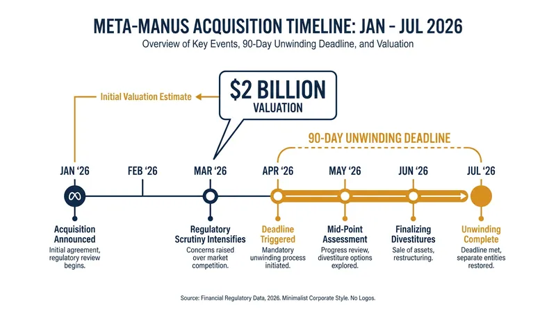 Timeline of the Meta-Manus acquisition and the subsequent NDRC unwinding order.