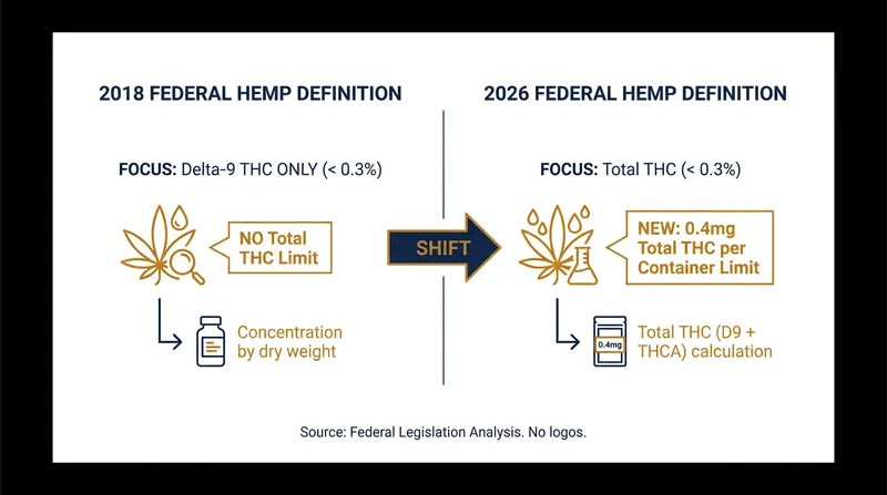 The 2026 federal rules close the loophole by measuring total THC and capping final containers at 0.4 milligrams.