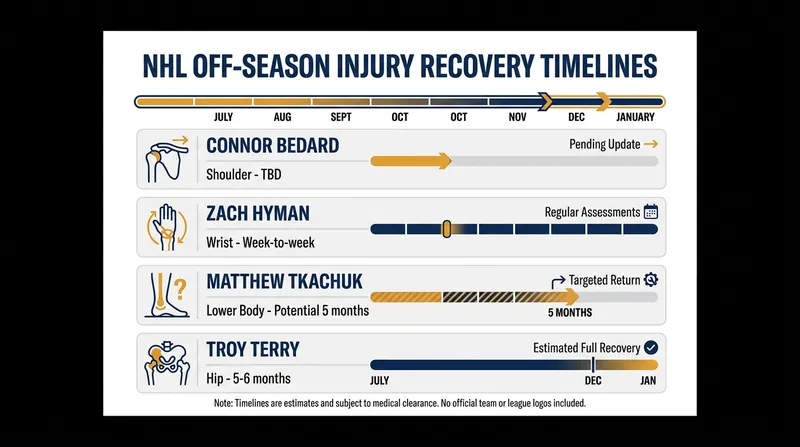 Estimated recovery timelines for key players navigating off-season injuries.