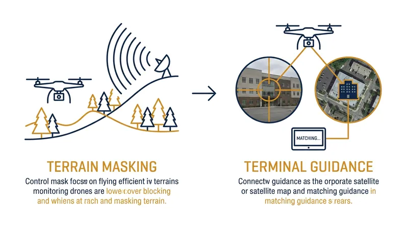 Advanced drones use terrain masking to hide from radar and optical recognition to strike targets despite GPS jamming.