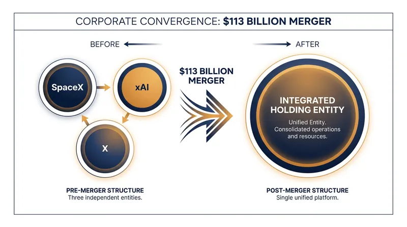 The all-stock transaction consolidates three distinct technology verticals into a single holding structure.