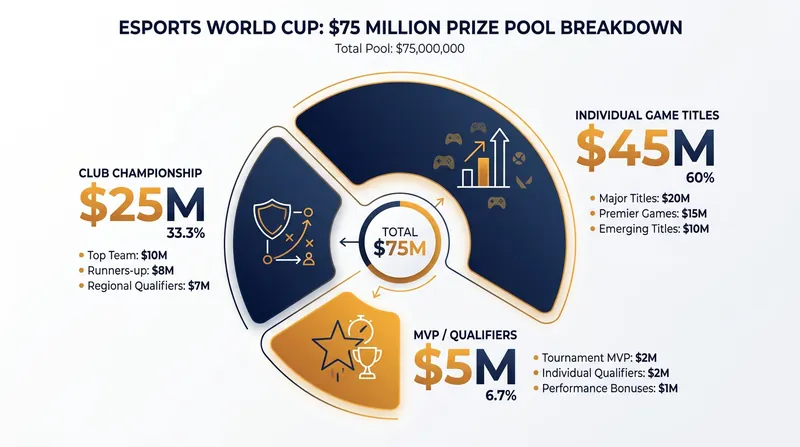 The $75 million prize pool is distributed across individual game titles and a cross-game Club Championship.