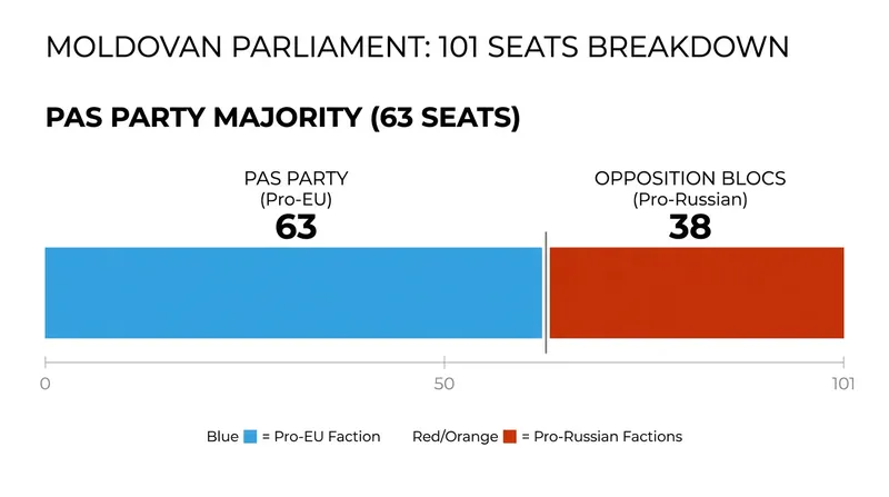 Current seat distribution in the 101-member Moldovan Parliament.