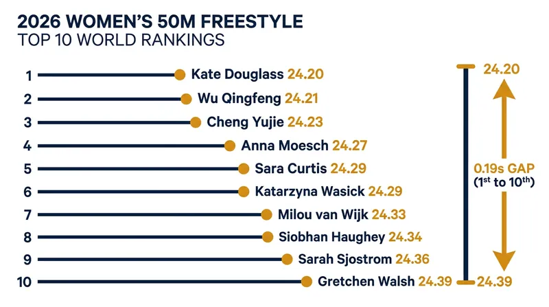 Just 0.19 seconds separate the top ten 50m freestyle sprinters in the world.
