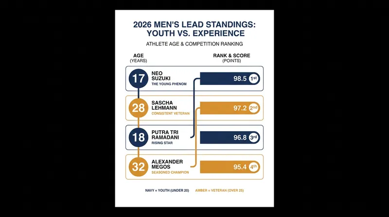 The 2026 Men's Lead standings feature a stark generational divide at the top.
