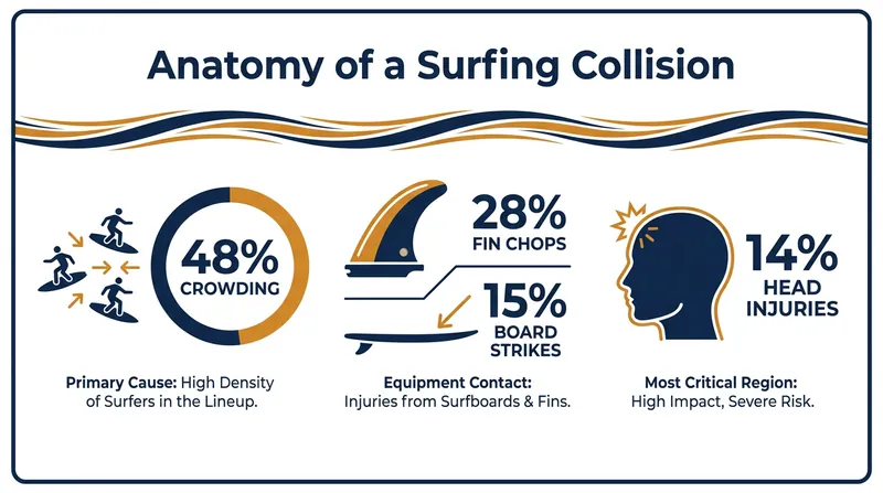 Data from the University of New South Wales highlights the most common causes of surfer-to-surfer injuries.