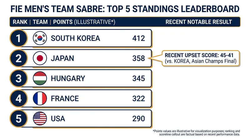 The current FIE Men's Team Sabre standings feature a tight race for the protected top-four seeds.