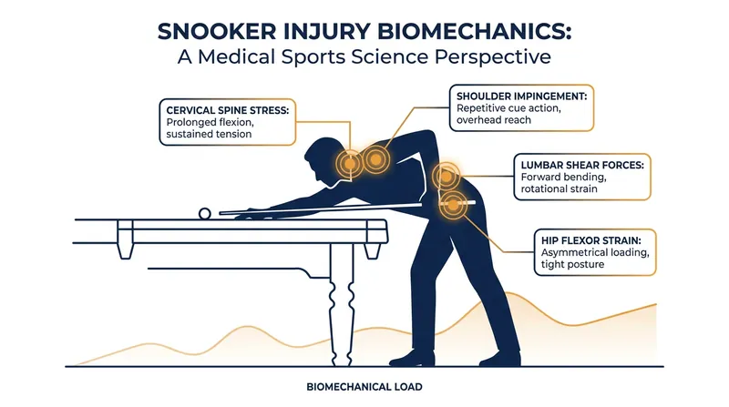 The asymmetric stance required in snooker places repetitive stress on the neck, shoulders, and lower back.