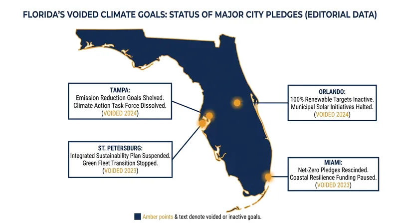 Several major Florida municipalities have had their local climate action plans nullified by the new state law.