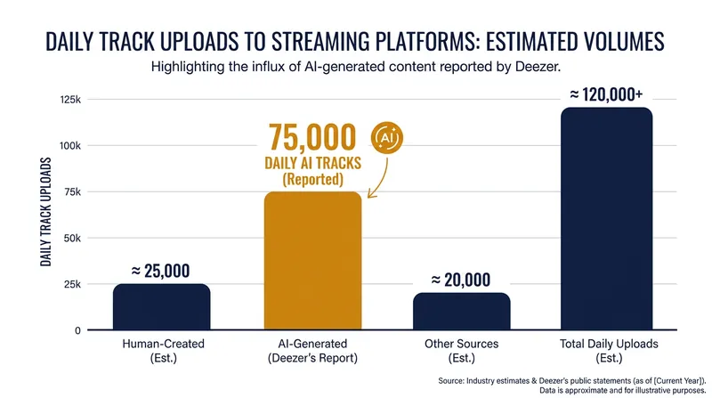 The volume of AI-generated music uploads has surged, threatening to dilute streaming payouts.