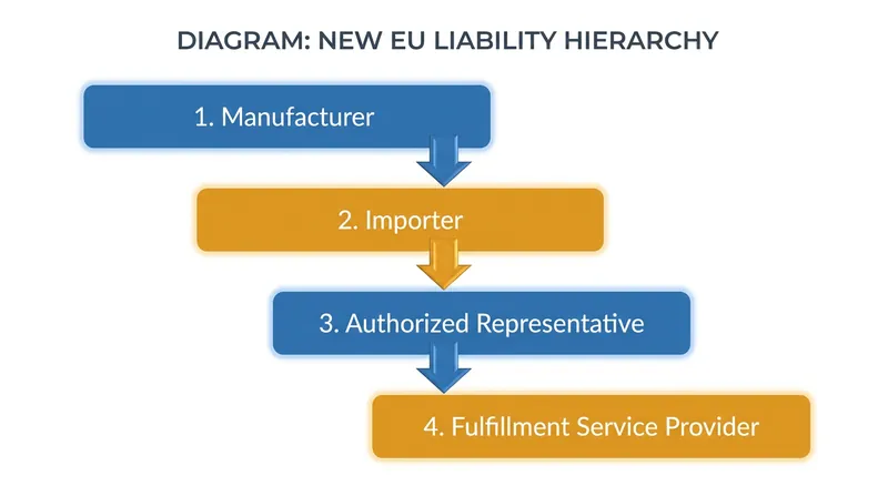 If a non-EU manufacturer cannot be reached, liability automatically cascades down the supply chain to EU-based entities.