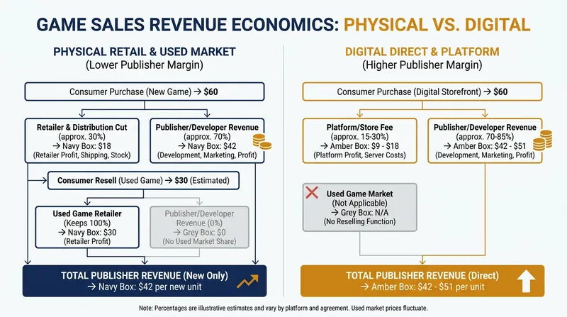 The elimination of physical media allows publishers to capture full revenue and permanently close the secondary used-game market.