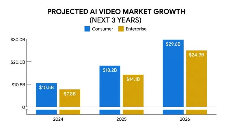 The AI video market is increasingly splitting between high-margin enterprise tools and high-volume consumer applications.