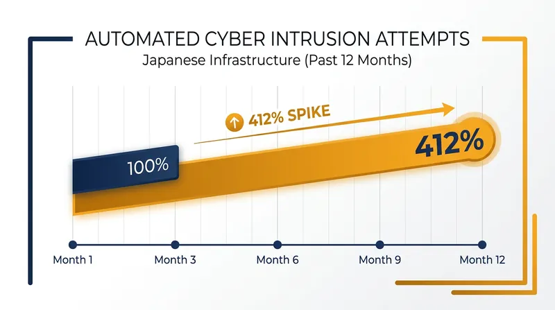Automated intrusion attempts against Japanese critical infrastructure have surged dramatically.