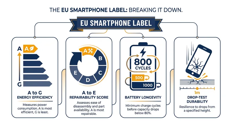 The new label grades devices on energy use, repairability, battery endurance, and physical durability.