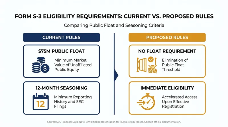 The proposal eliminates the two largest barriers to shelf registration for newly public companies.